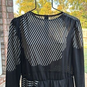 Vintage Joan Curtis Sz 12 Black White knit Dress Full Skirt Sheer Union Made